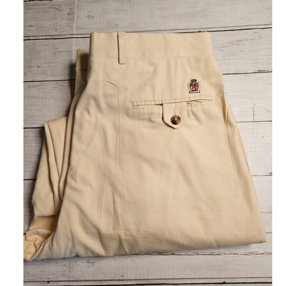 Tommy Hilfiger Classic American Tailored Trousers Cream Pleated Cuff Pants 33x32